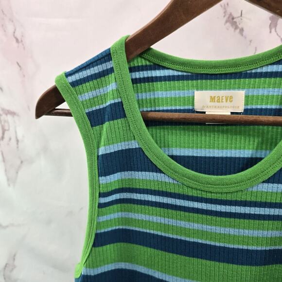 Anthropologie Top Womens XL Green Blue Striped Tank Maeve Ribbed Coastal - Picture 2 of 9
